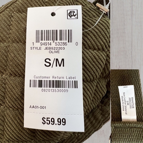 JENNI Quilted Corduroy Top Zip Sling Bag BeltBag/Belt Bag Olive Green-Size S/M - Picture 13 of 14